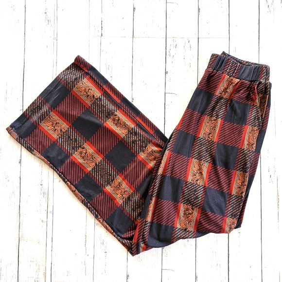 Crazy Train Western Buffalo Plaid W/ Tooled Leather Look Lounge Pants W/ Pockets - Picture 3 of 12